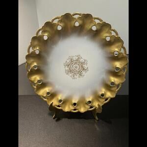 WG Guerin Limoges France Antique 1891 To 1900 Reticulated Gold Trim Floral Plate